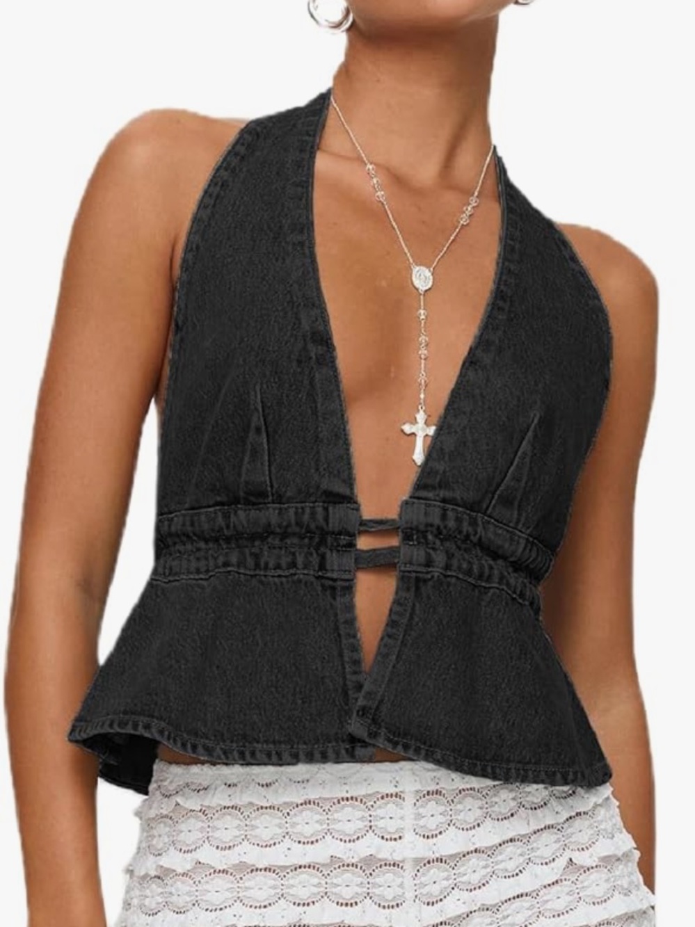 🫐 3/$25 Black Denim Halter Top